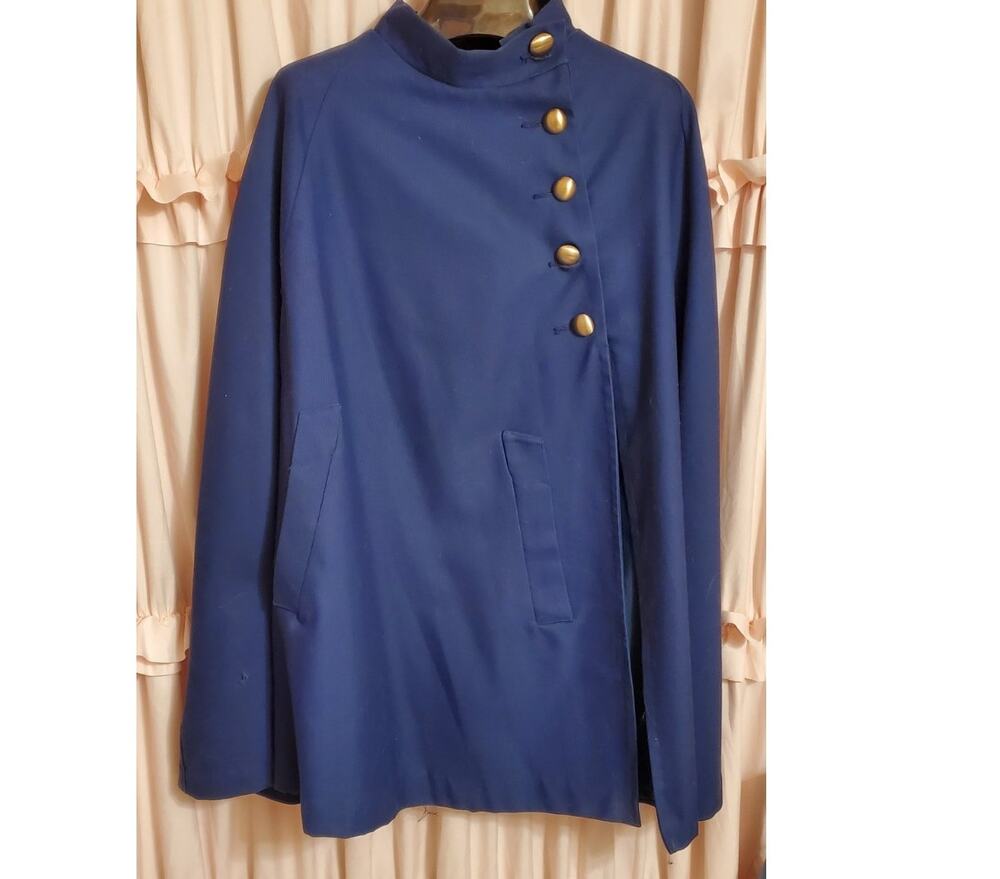 Vintage 60s Jerold Nurse Coat Cape Mini Navy Military Domed Buttons Mod Go-Go